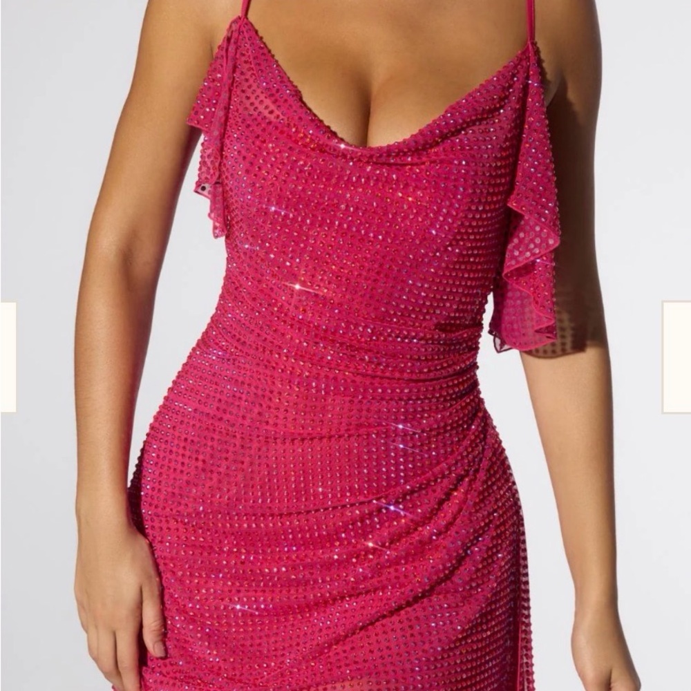 Oh Polly Hot Pink Embellished Dress
